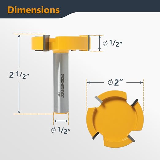 POWERTEC Slab Flattening Router Bit, 1/2 Shank, 2" Diameter, 1/2" Cutting Depth,Woodworking Surfacing Bit for CNC Machine, Wood Milling & Live Edge Wood Planing (73055)