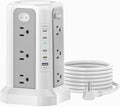 PASSUS PD 65W USB C Fast Desktop Charging Station Tower Power Strip | Surge Protector, 12 Widely Spaced AC Outlets, 4 USB C, 1 USB A, 10FT Extension Cord Overload Protection