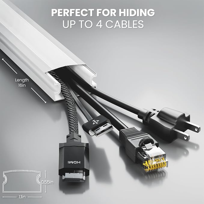 Cord Covers for Wires on Wall - 150in Cable Management Cable Hider - Cord Hiders for TV On Wall - Paintable Cable Concealer - Wire Covers for Cords - 10X (L16 x W1.1 x H0.55) - Large | White