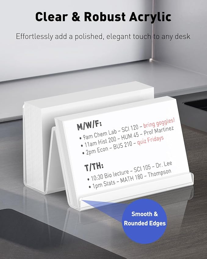 Uniclife 2 Pack 3x5 Clear Acrylic Index Card Holder, 200 Card Capacity | 5" x 3.2" x 3.2" Index Card Display Stand, Index Card Organizer, Postcard Holder, Horizontal Business Card Holder for Desk