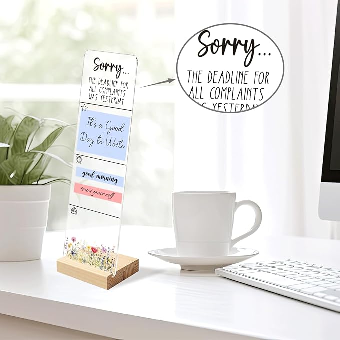 Sticky Notes Monitor Memo Board with Removable Wooden Base Sorry The Deadline for All Complaints was Yesterday Funny Quote Message Board Portable Sticky Note Holder Sarcastic Office Desk Decor
