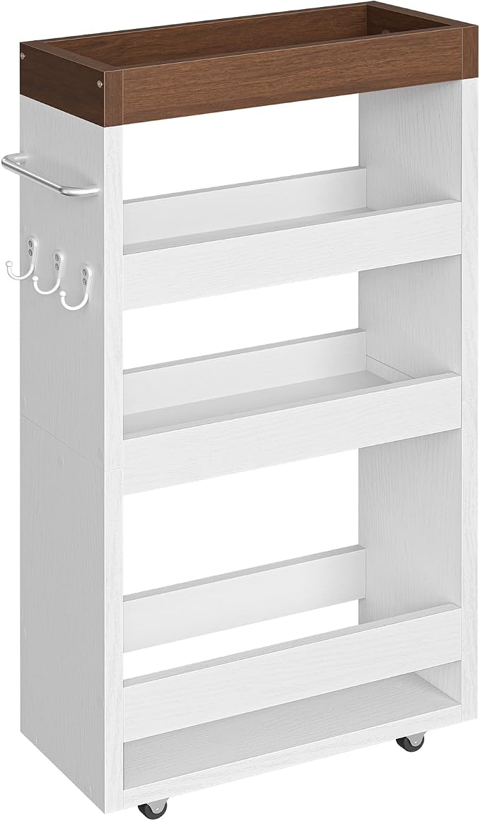 Slim Storage Cart, 4-Tier Rolling Utility Cart with Handle | Slide Out Organizer Trolley, Space Saving Narrow Shelf for Kitchen, Bathroom, Laundry Small Corners