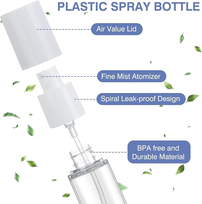 Boenoea Small Spray Bottle,Travel Spray Bottles Plastic Portable Refillable Empty Bottles for Outgoing - Leak Proof - Clear