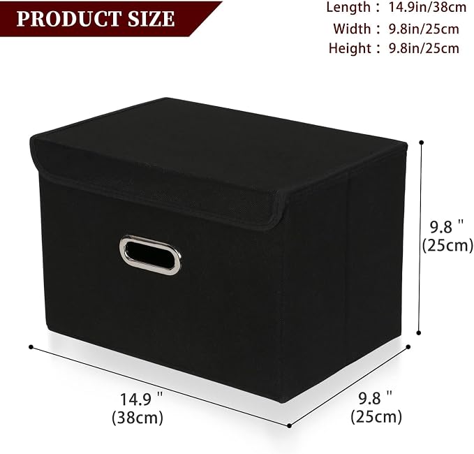 STOREONE Fabric Storage Cube Bins Foldable Organizer Container Collapsible Basket with Lids and Metal Handles, for Home, Bedroom, Closet 8 Pcs (Black)