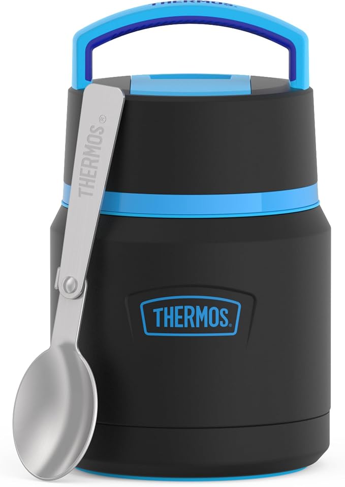 THERMOS ICON Stainless Steel Food Jar with Spoon, 12 Ounce, Black