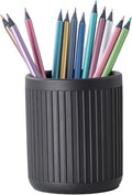 Aotea Crafts - Concrete Modern Industrial Pen Holder for Desk - Aesthetic Minimalist Charcoal Black Pencil Holder for Desk- Handcrafted Cement Fluted Pen Cup Organizer - Sealed & Durable