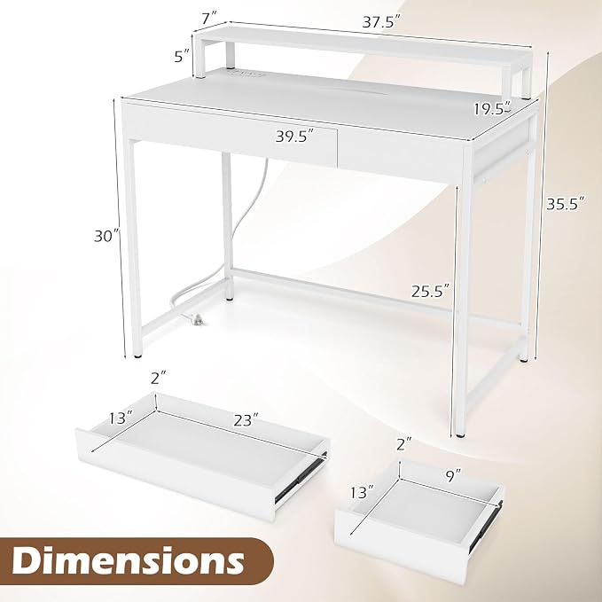 Tangkula Computer Desk with Dual-use Drawer & Keyboard Tray, Home Office Desk with Removable Monitor Shelf & Power Outlets, Modern Writing Desk Study Table for Home Apartment Dorm (White)