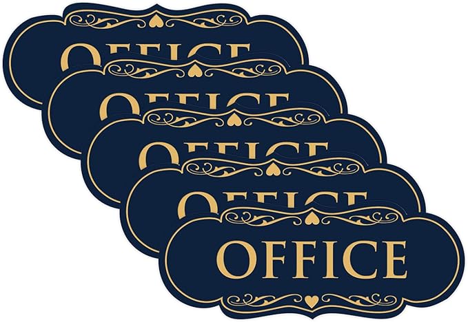 All Quality Designer Office Sign | Easy Installation - Blue/Gold - Medium (5 Pack)