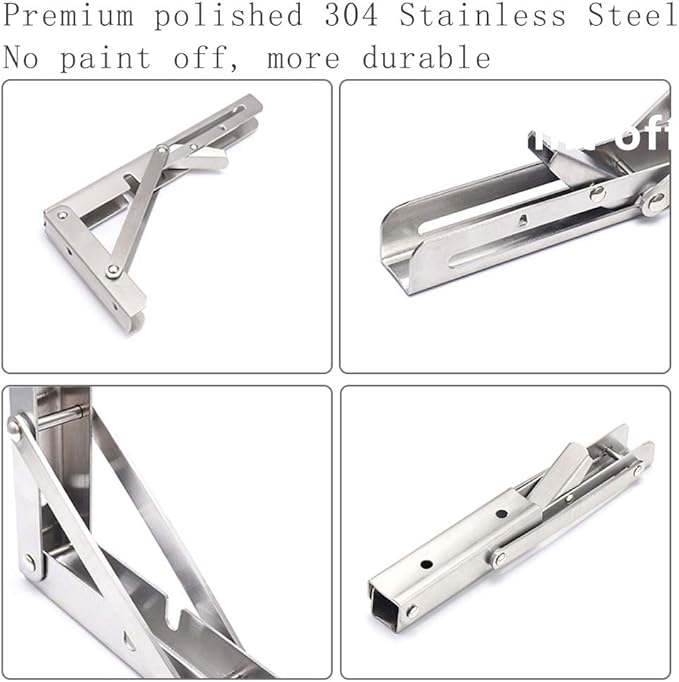 22 Inch Folding Shelf Brackets, 2 Pack Stainless Steel Heavy Duty L Bracket | Max Load 330 lb, Space Saving Design for DIY, Wall Mounted Collapsible Folding Shelf Bracket Support for Workbench, Garage