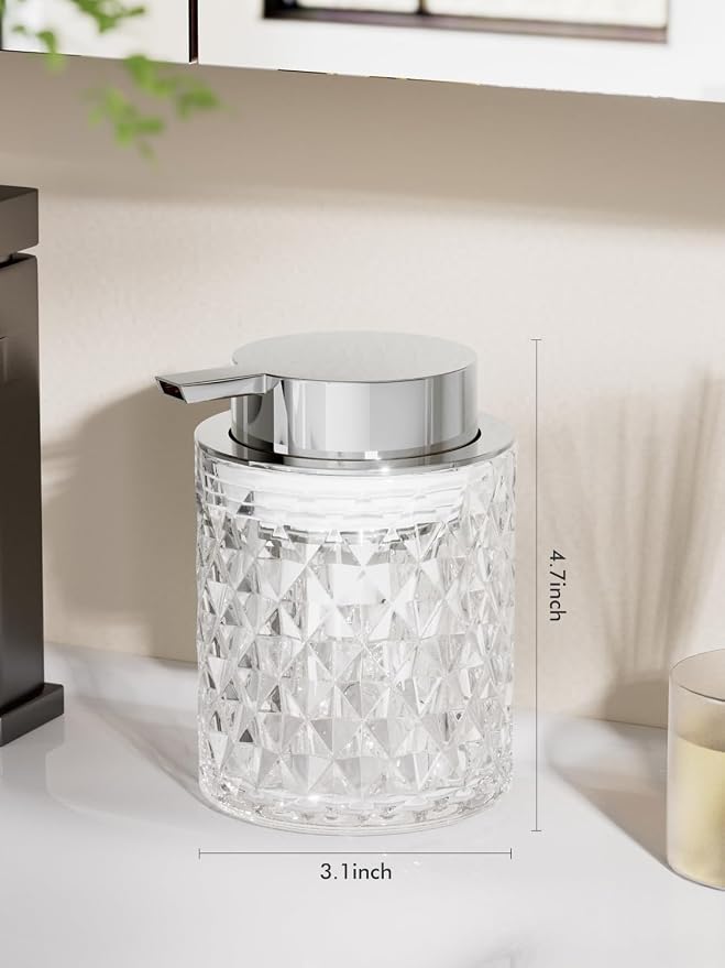 Bathroom Accessory Set, Foaming Soap Dispenser, Glass Hand Foaming Soap Dispenser, Refillable Clear Pump Bottles for Liquid or Lotion, Crystal Decorative Handwash Dispenser for Bathroom, Kitchen