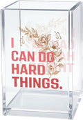 I Can Do Hard Things Pen Holder Cosmetic Organizer, Funny Floral Pen Pencil Holders for Desk, Inspirational Office Gifts Desk Accessories for Coworker Friend, Makeup Brushes Holder for Daughter
