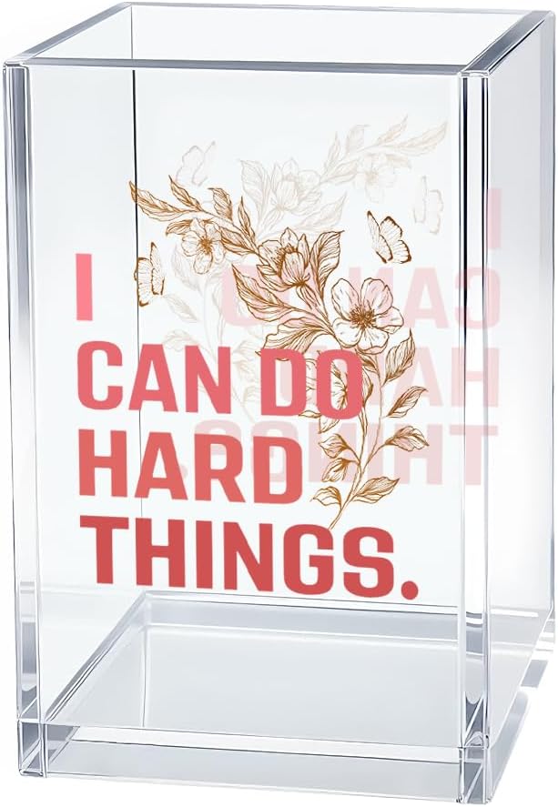 I Can Do Hard Things Pen Holder Cosmetic Organizer, Funny Floral Pen Pencil Holders for Desk, Inspirational Office Gifts Desk Accessories for Coworker Friend, Makeup Brushes Holder for Daughter