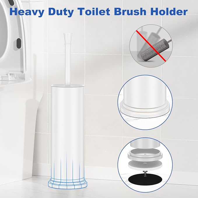 Toilet Brush and Holder Set：304 Stainless Steel Heavy Duty Toilet Bowl Brush，Removable Inner Bowl and Splash Protection，Bathroom Toilet Brush-Dense Bristles for Through Cleaning