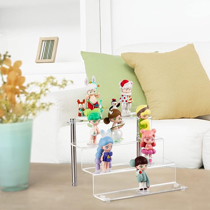 9 x 6 in Acrylic Display Risers Shelf for Pops Figures, Clear 4-Step Display Stand for Display Or Collection (small-2pack)