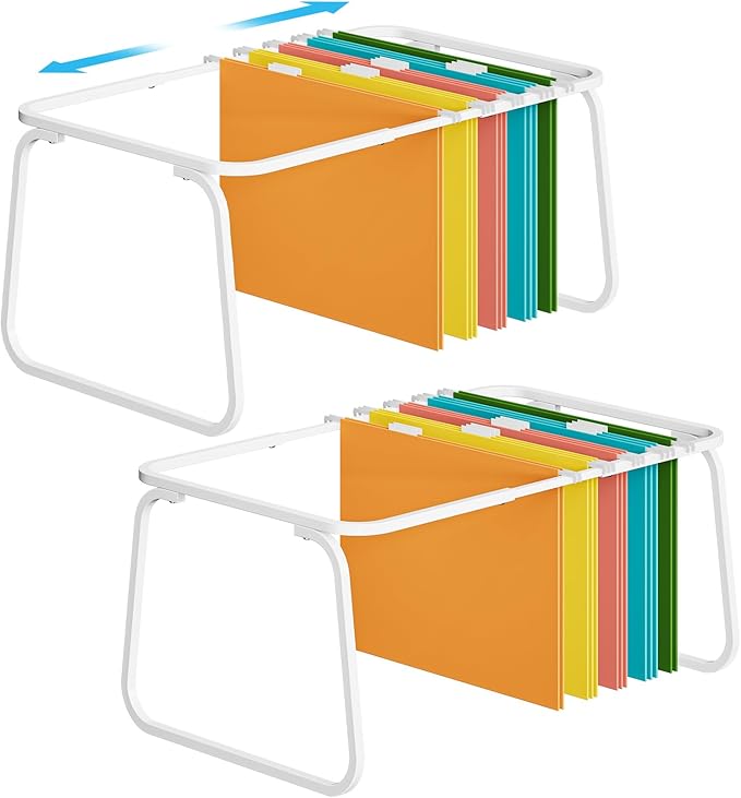 Marbrasse Hanging File Folder Frame, Adjustable Letter Size File Holder 16-25 Inches, Metal File Cabinet Rails for Office, Home, School, 2P(White)