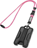 LIUGX Badge Holder with Breakaway Lanyard, Carbon Fiber-Texture, 6 Cards | American Flag, Quick Release Detachable Buckle, Metal Clip, Heavy Duty ID Card Holder, for Work, Office, Easy to Use, Pink