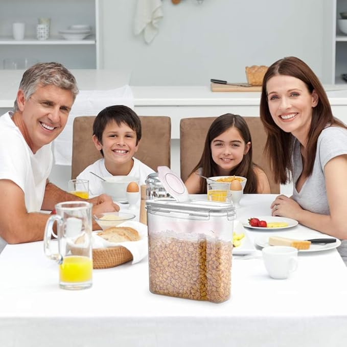 Simply Gourmet Airtight Cereal Containers with Lids – 4 Piece Tall Kitchen Pantry Organization Set, BPA-Free Clear Plastic, Pour Spout Lids for Breakfast Cereal, Rice, Flour, Sugar, Snacks