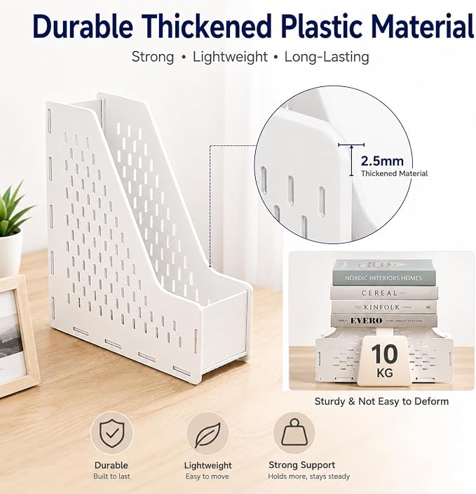 Upright File Organizer Mesh Desktop Magazine Organizer File Sorter White | Durable Desk Organization Vertical File Holder for Office,School,Home, 10.6" 3.9" 11"