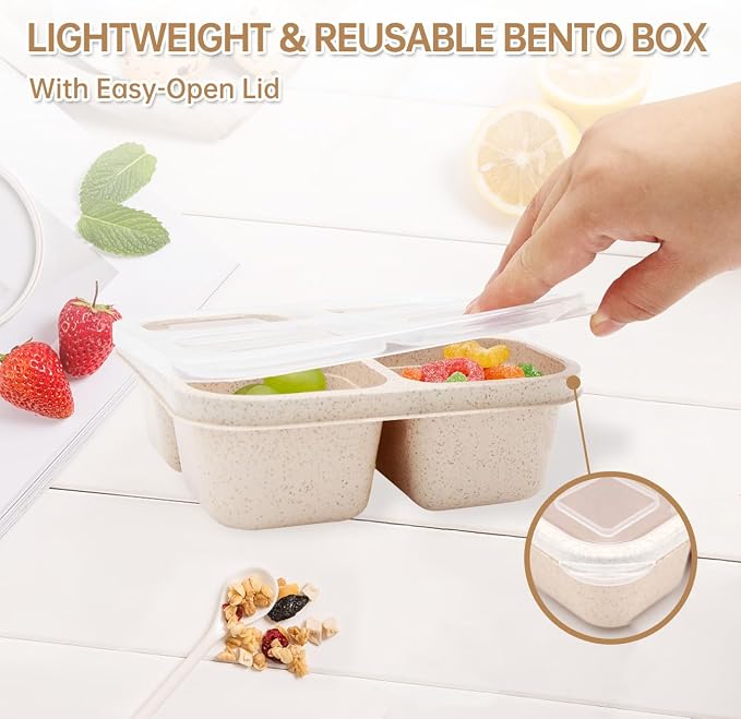 4 Pack Bento Lunch Box，4 Compartment Snack Containers，Divided Bento Snack Box，Meal Prep Containers Kids/Toddle/Adults,Food Storage Containers for School, Work and Travel