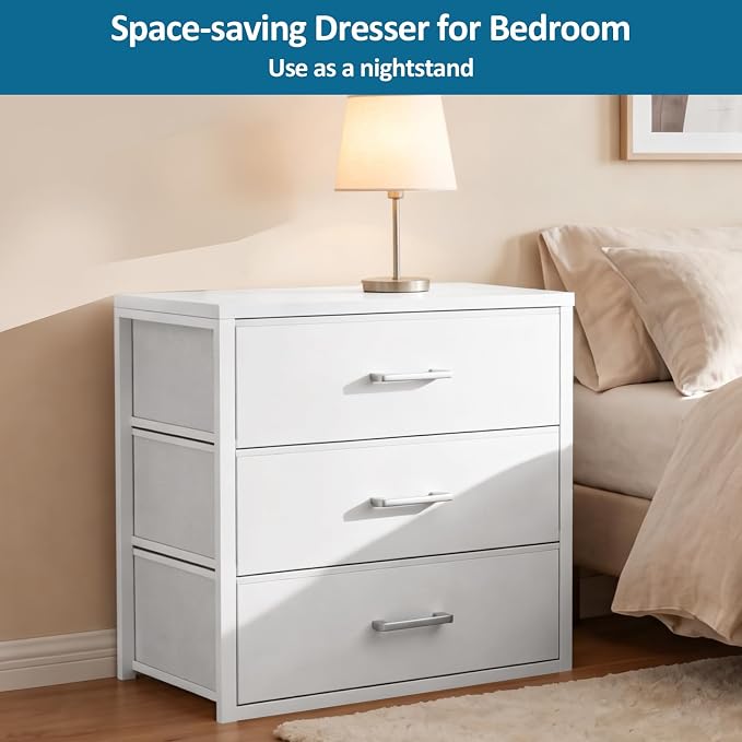 3 Fabric Drawer for Closet Storage: White Stackable Dresser Short Drawers for Clothes Organizer, Low Modular Chest Cabinet for Inside Closet Bedroom Nursery & Small Spaces, 3 Packs