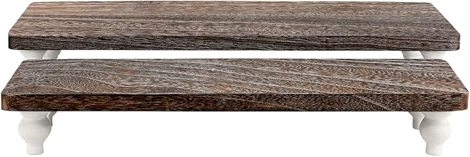 Ikee Design 2 Pcs Set Wooden Display Riser, Cupcake Dessert Display Riser, Countertop Centerpiece Dessert Serving Stand, Artificial Plant Pot Display Stand for Garden Decor, Coffee Color | Set of 2 wood display risers presents desserts, jewelry, plants...