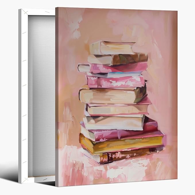 Pastel Book Stack Art Aesthetic Poster Canvas Wall Art Decoration Living Room Home Decor Bedroom Decoration Poster Framed8x12inch