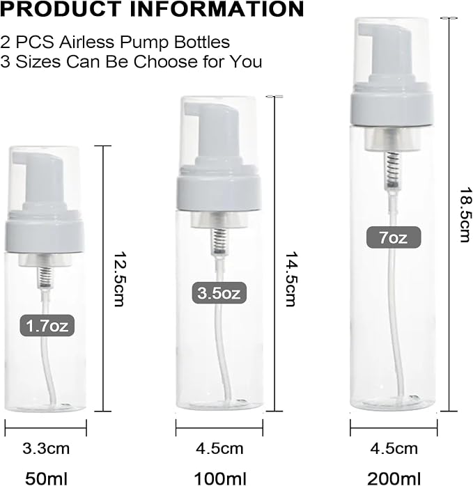 Autdor Foam Pump Bottle 1.7oz 2Pcs Foaming Soap Dispenser 50ml Foaming Spray Bottle Empty Travel Foam Bottle Clear Foam Dispenser for Hand Soap Toiletries Shampoo Lotion
