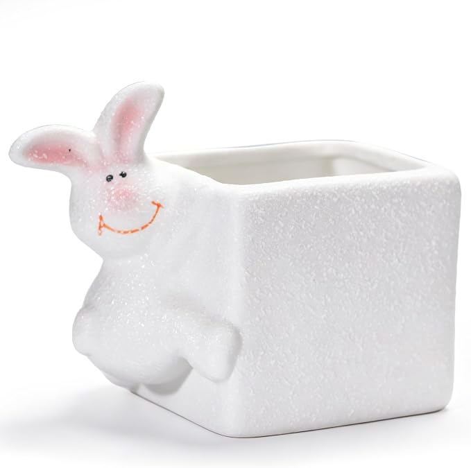 Ceramic Rabbit Shaped Pen Pencil Holder for Desk Decoration Accessories Rabbit Decor Makeup Brush Pen Cups Office School Ideal Gifts for Women, Mom or Birthdays