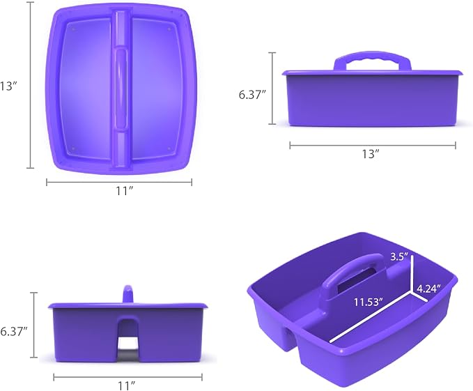Storex 2-Compartment Large Craft Caddy – Multipurpose Classroom Organizer with Handle, Purple, 1-Pack (00955C06C)