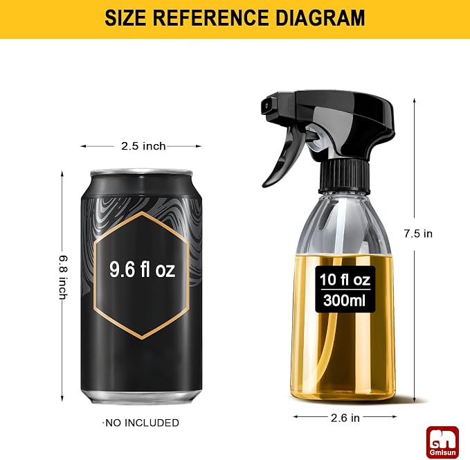 gmisun Oil Sprayer for Cooking, 4 Pcs Food-Grade Plastic Olive Oil Spray Bottle, 10 Fl Oz Oil Spritzer Mister, Refillable Oil Dispenser for Avocado, Olive, Coconut Oils, Vinegars, Kitchen Cleaner