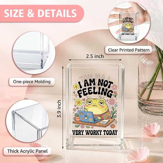 Funny I Am Not Feeling Very Worky Today Acrylic Pencil Holder Cup | Frog Print Gifts for Coworker Boss Friend, Sarcastic Office Decor Office Desk Organizer Accessories, Office Desk Accessories