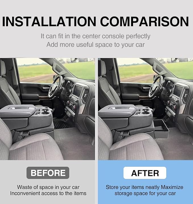 Center Console Hanging Organizer Box Fit For Chevy Silverado/GMC Sierra 1500 2019-2026,2500HD 3500HD 2020-2026 Split-Bench Folding Seat Hanging Storage Tray For Silverado/Sierra Center Accessories