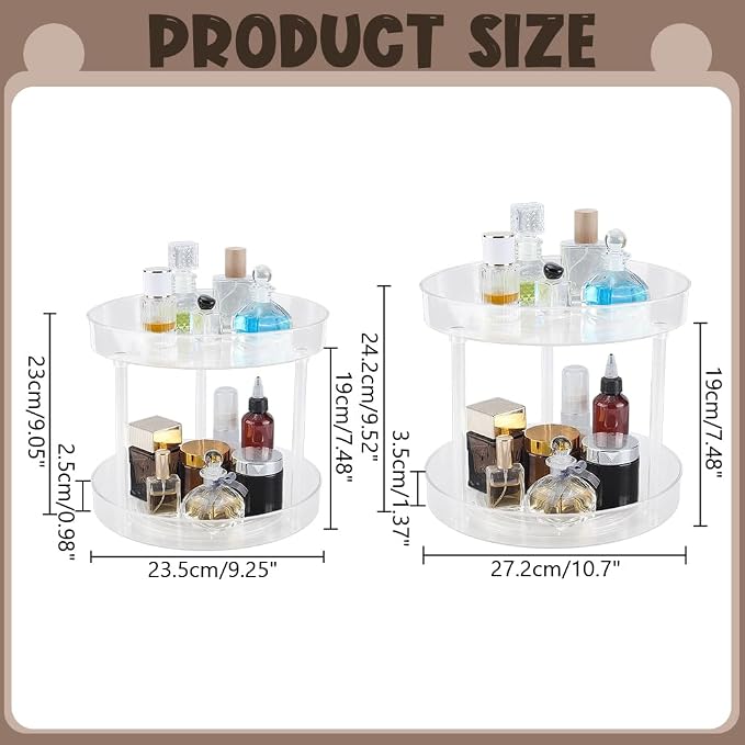 360 Acrylic Rotation Makeup Organizer Clear Acrylic Lazy Susan Turntable Organizer for Cabinet Kitchen Pantry Organization Storage Makeup Bathroom Countertop Organizing Rotating Spice Rack