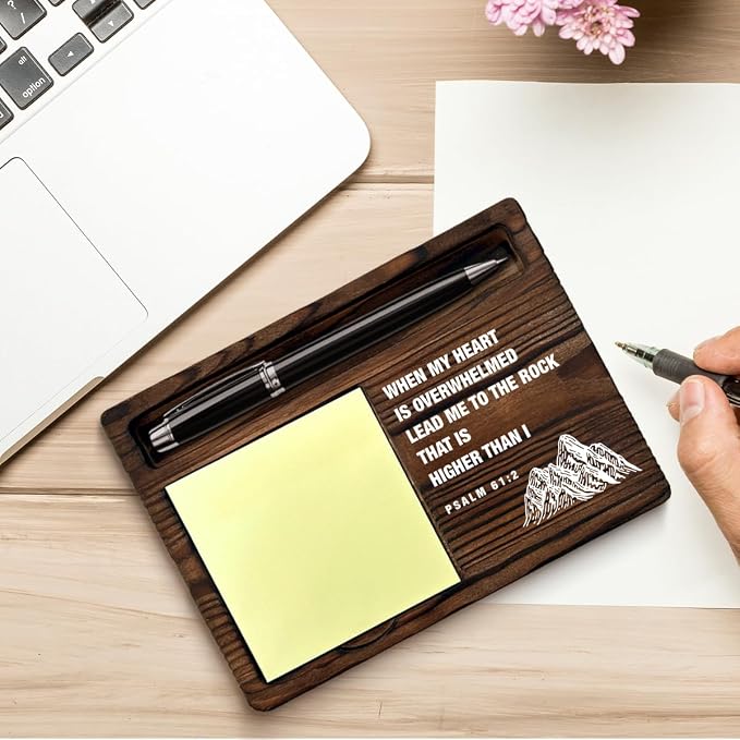 Inspirational Christian Sticky Note Holder Encouragement Gifts Psalm 61:2 Bible Verses Self-Stick Note Pad Holders Office Decor, Christian Religious Gifts for Women Men Coworker Friends
