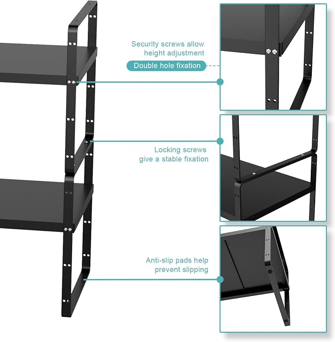 Cabinet Organizer Shelves,Expandable Cabinet Spice Racks,Stackable Pantry Counter Under Sink Shelves, Storage Shelves for Kitchen,Home,Office,3 Packs,10.24" D,Black