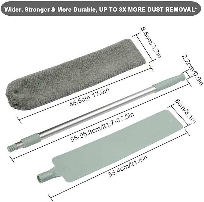 Dust Brush Under Appliance Microfiber Duster with Extension Pole (40 to 55 inches) Bendable, Washable, Extendable Gap Dusters for Sofa Bed Furniture Bottom - Wet or Dry Gray