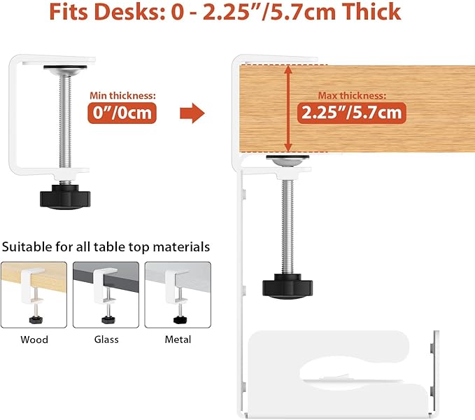 Univivi Under Desk Cable Management Tray - 32" Steel Cord Organizer, No-Drill C-Clamp & Screw Mount for Office/Home, Effortless Wire Management (White)