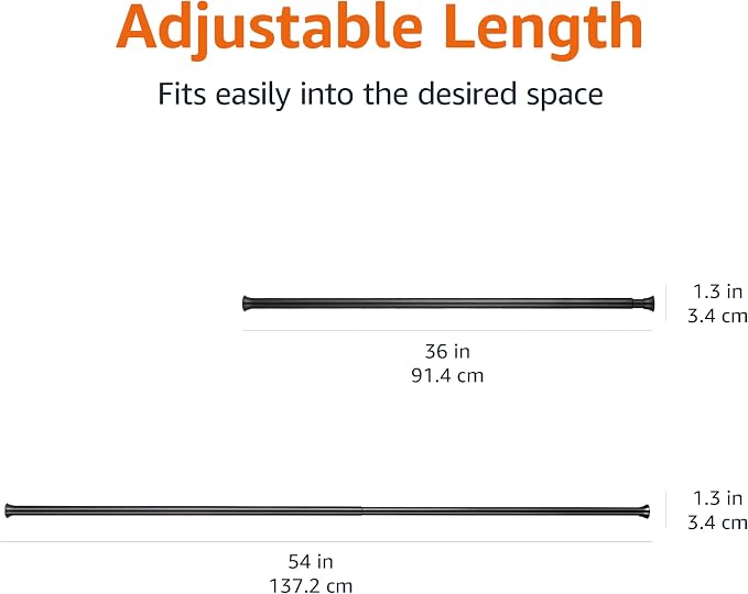 Amazon Basics Adjustable Sturdy Spring Tension Curtain Rod, No Drilling/No Holes, 36-54", Black, Classic Finial
