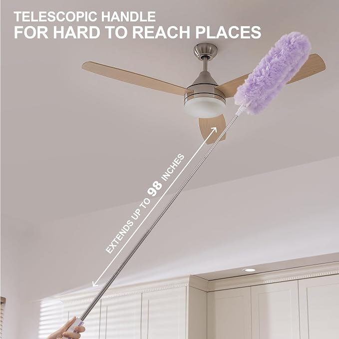 JOYMOOP Ceiling Fan Cleaner Duster and Cobweb Duster with Extension Pole, 28–98 Inch Handle and 9 Refills for High Ceilings and Furniture