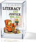 Literacy and Justice For All Acrylic Pencil Pen Holder Cup, Cute Bookish Makeup Brush Storage Organizer, Reading Book Club Desk Accessories Holder Gifts for Daughter Librarian Teacher Holders