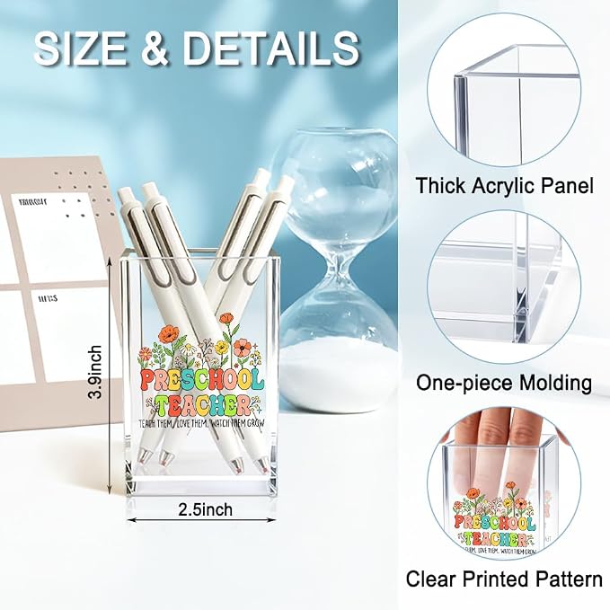 Preschool Teacher Acrylic Cosmetic Pencil Holder Cup, Teacher Appreciation Gifts for Women, Office Desk Accessories for Teacher, Teach Them Love Them Pen Organizer, Preschool Teacher Gifts