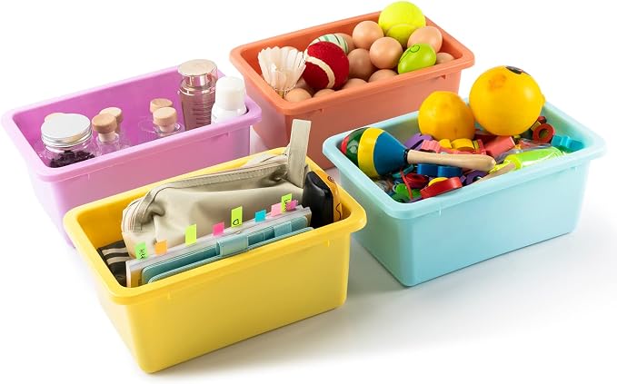 Zonon 12 Pcs Plastic Cubby Storage Bin Back to School Classroom Cubby Organization Storage Container with 1 Pack Self Adhesive Label for Office School Library(Candy Color,11.61 x 7.68 x 4.92)