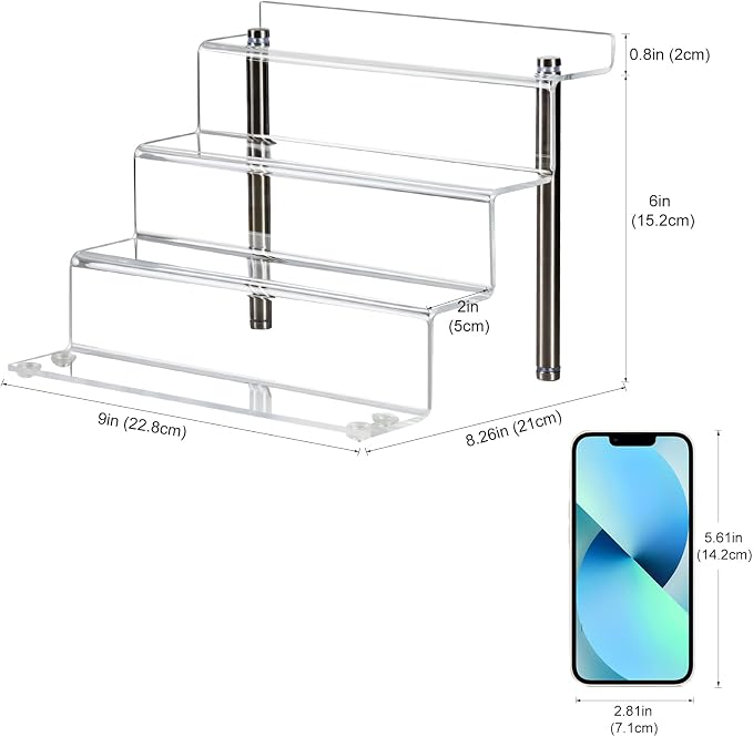 9 x 6 in Acrylic Display Risers Shelf for Pops Figures, 4 Tier Perfume Organizer Stand, Dessert Shelves for Party, Clear Display stand for Decoration and Organizer