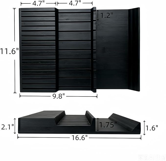 In-Drawer Black Knife Block, 17-Slot Anti-Slip Space-Saving Storage | Fits Most Standard Drawers | Holds Up to 17 Knives | Sleek Black Painted Frame | Secure Stable Knife Drawer Insert Organizer