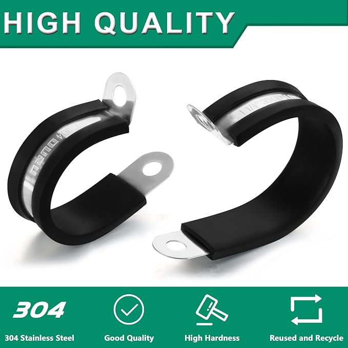 OURU 50PCS Cable Clamps 1-1/2 Inch 304 Stainless Steel Cable Clamps Rubber Coated Cushioned Insulated Cable Clamp,Automotive Wire Clamps,Pipe Clamps,Metal Clamp for Tube,Wire Cord Installation(38mm)