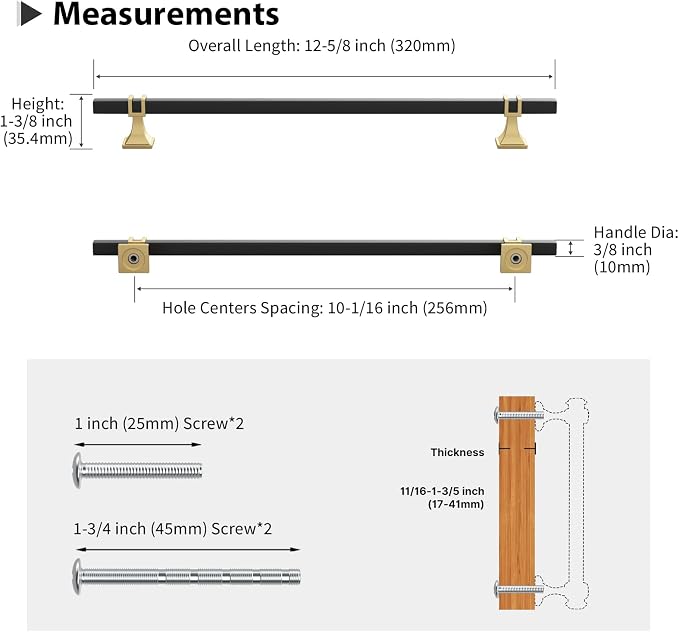 10 Pack 10 Inch Black and Gold Cabinet Pulls Kitchen Cabinet Handles, Black and Gold Cabinet Handles Square Dresser Drawer Pulls Kitchen Cabinet Hardware