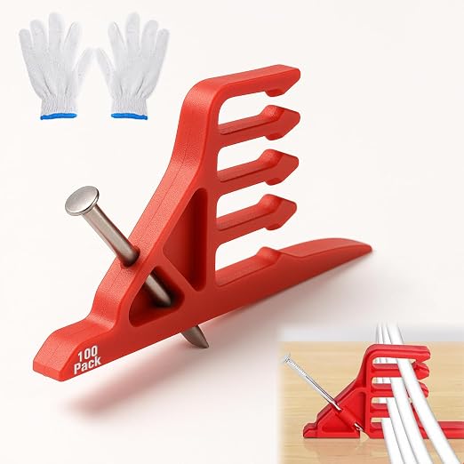Multi Cable Staples 100 Pack Compatible with Romex Clips, Red Wire Stackers | Insulated Cord Electrical Cable Clip Stackers with Steel Nails for Organizing Multiple Coaxial and Data Wires on Wood Framing