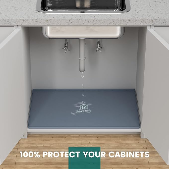 Under Sink Mat, 28" x 22" Silicone Kitchen Cabinet Tray, Waterproof & Flexible Under Sink Liner for Kitchen Bathroom and Laundry Room