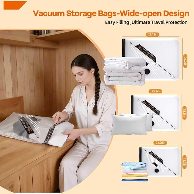 12 Pack Space Saver Bags with Rechargeable Electric Pump, Vacuum Storage Bags for Travel & Home, Compression Bags for Luggage, Clothes, Bedding, Perfect For Seasonal Storage & Closet Organizing