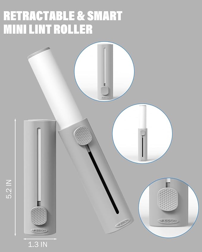 VASSON Mini Lint Roller for Pet Hair - 250 Extra Sticky Sheets Total (5 Rolls x 50) - Travel Lint Remover for Clothes, Furniture, Lint, Fuzz - Value Pack (Only 5 Refills)